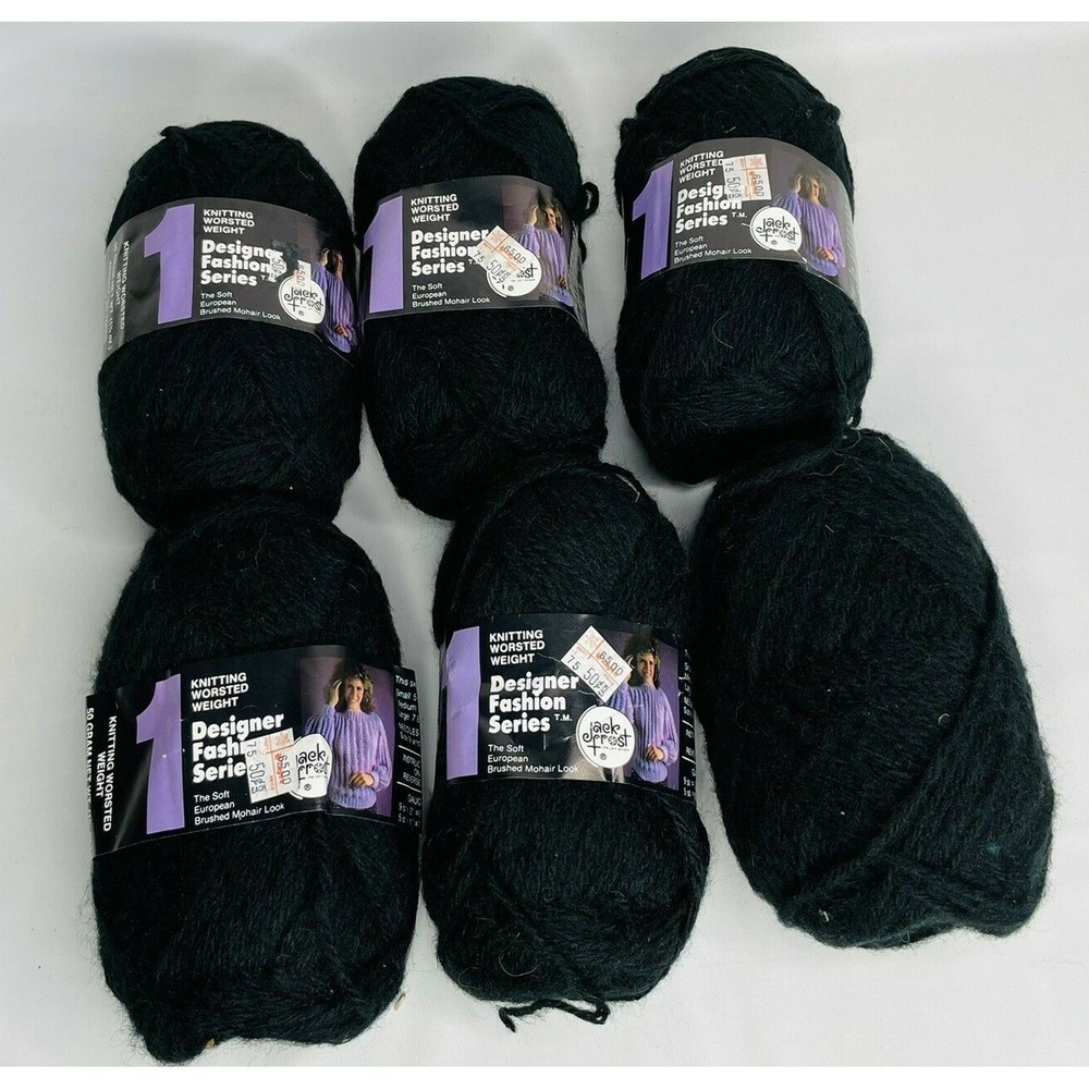 Jack Frost Designer Fashion Series Black Lot of 6 - 1.3/4 oz 120 yards 3 ply NEW